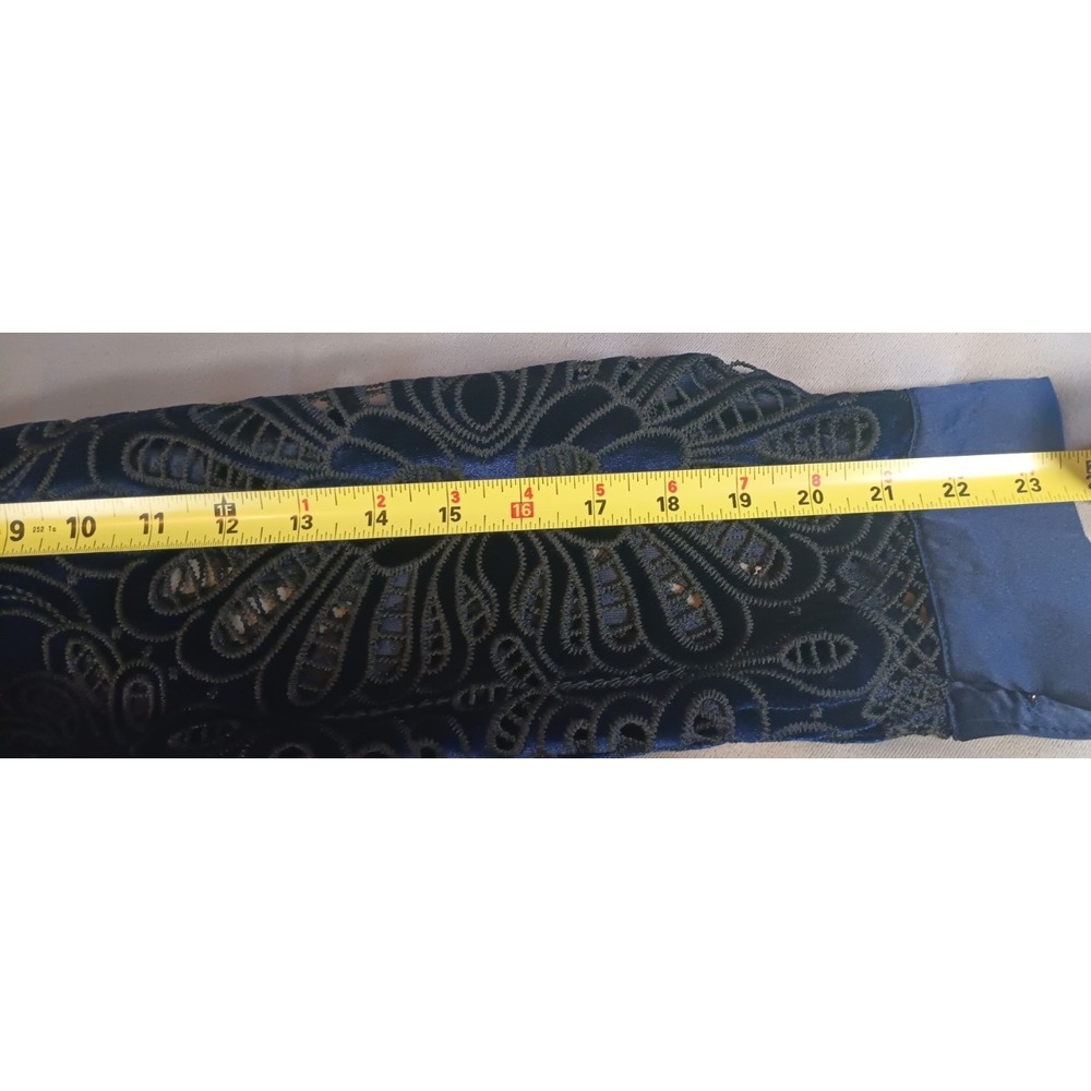NWT Womens Maxi Dress 12 BLUE BLACK Mesh Floral Long Sleeve dark elegant formal - Picture 6 of 14